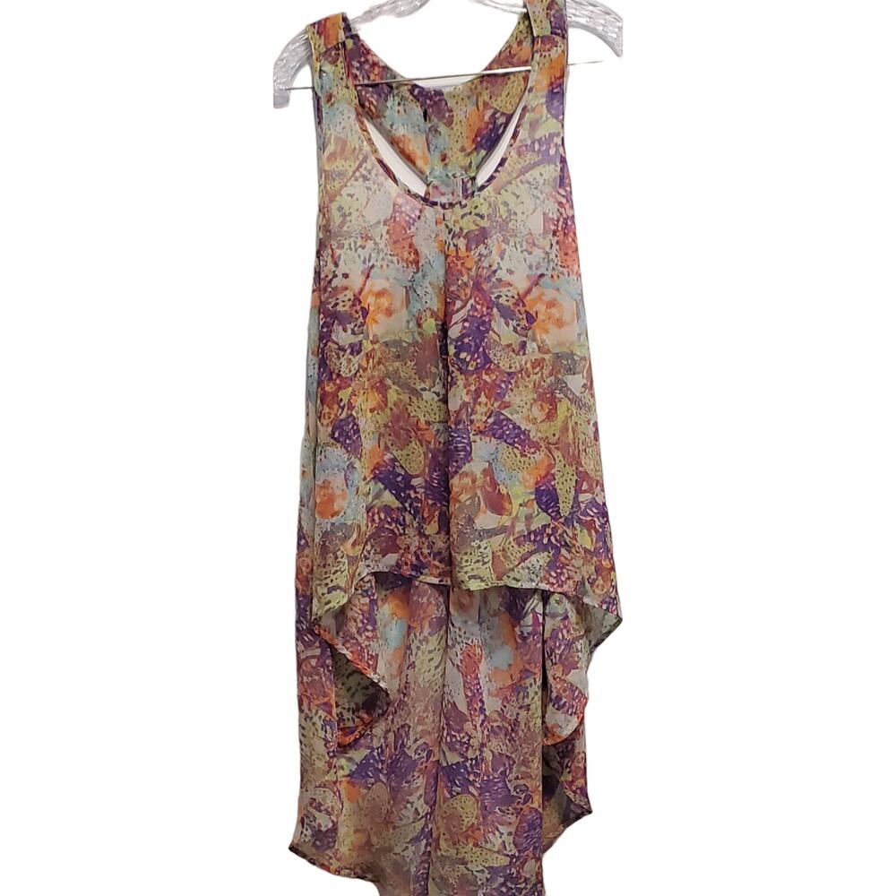 Kandy Kiss Razorback Sheer Colorful Multi Color Hi Low Sleeveless Blouse Size XL